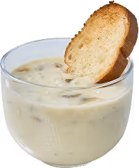 a bowl of clam chowder soup